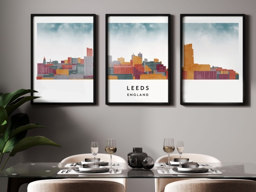 Plakat skylines TRYPTYK Leeds w stylu Watercolor/ Akwarelowym