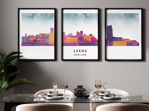 Plakat skylines TRYPTYK Leeds w stylu Watercolor/ Akwarelowym