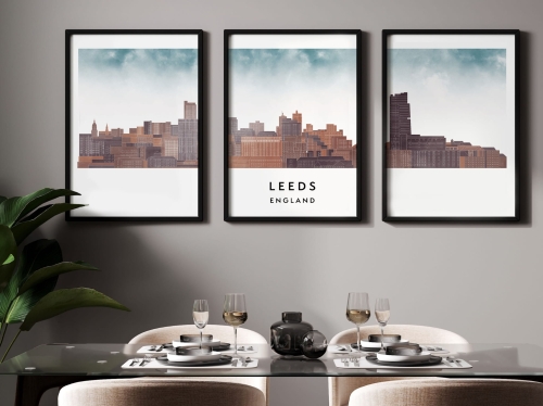 Plakat skylines TRYPTYK Leeds w stylu Watercolor/ Akwarelowym