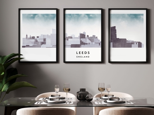 Plakat skylines TRYPTYK Leeds w stylu Watercolor/ Akwarelowym