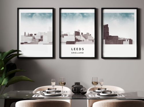 Plakat skylines TRYPTYK Leeds w stylu Watercolor/ Akwarelowym