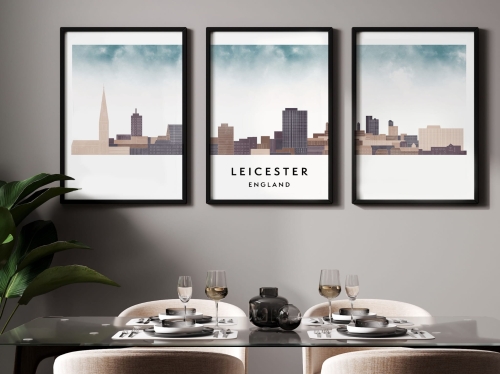 Plakat skylines TRYPTYK Leicester w stylu Watercolor/ Akwarelowym