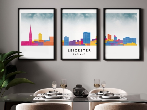 Plakat skylines TRYPTYK Leicester w stylu Watercolor/ Akwarelowym