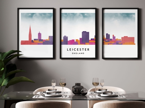 Plakat skylines TRYPTYK Leicester w stylu Watercolor/ Akwarelowym