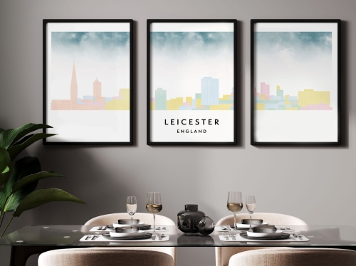 Plakat skylines TRYPTYK Leicester w stylu Watercolor/ Akwarelowym 