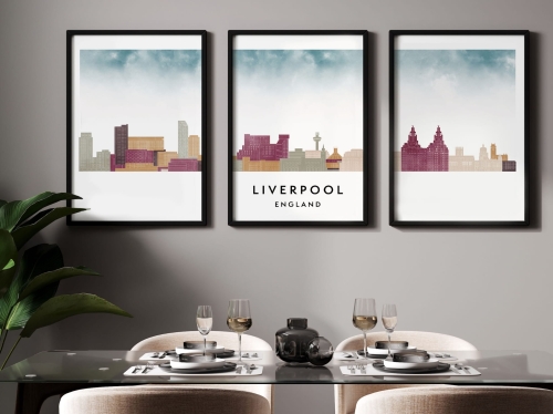 Plakat skylines TRYPTYK Liverpool w stylu Watercolor/ Akwarelowym 