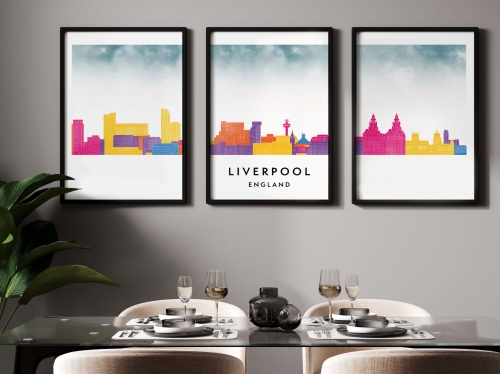 Plakat skylines TRYPTYK Liverpool w stylu Watercolor/ Akwarelowym