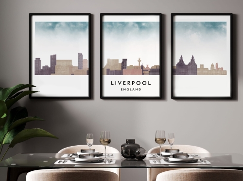 Plakat skylines TRYPTYK Liverpool w stylu Watercolor/ Akwarelowym