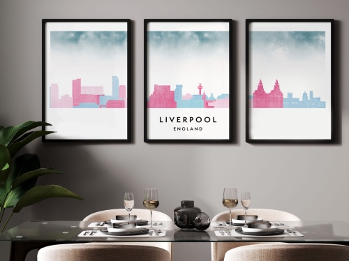 Plakat skylines TRYPTYK Liverpool w stylu Watercolor/ Akwarelowym