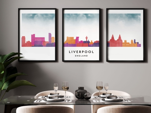 Plakat skylines TRYPTYK Liverpool w stylu Watercolor/ Akwarelowym