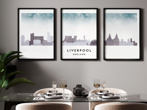 Plakat skylines TRYPTYK Liverpool w stylu Watercolor/ Akwarelowym