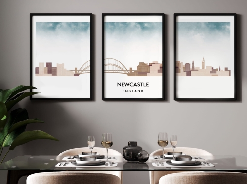 Plakat skylines TRYPTYK Newcastle w stylu Watercolor/ Akwarelowym