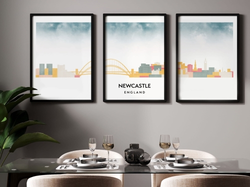 Plakat skylines TRYPTYK Newcastle w stylu Watercolor/ Akwarelowym