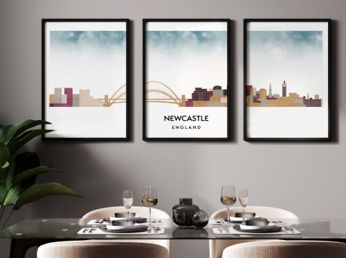 Plakat skylines TRYPTYK Newcastle w stylu Watercolor/ Akwarelowym