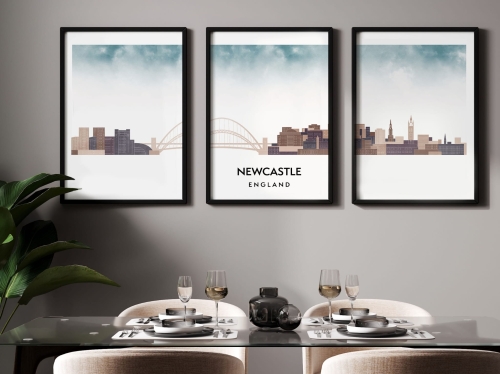 Plakat skylines TRYPTYK Newcastle w stylu Watercolor/ Akwarelowym