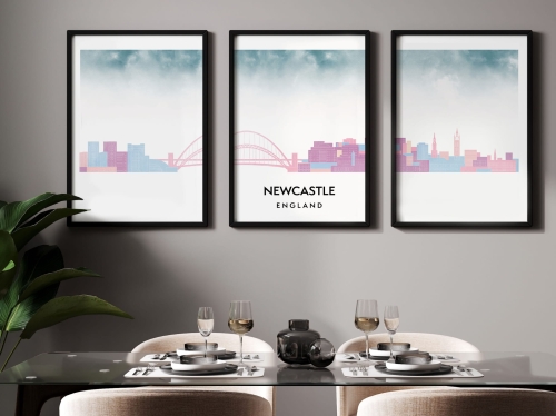 Plakat skylines TRYPTYK Newcastle w stylu Watercolor/ Akwarelowym