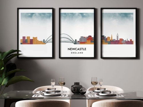 Plakat skylines TRYPTYK Newcastle w stylu Watercolor/ Akwarelowym