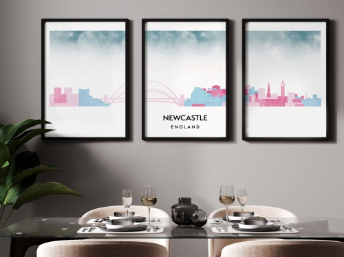 Plakat skylines TRYPTYK Newcastle w stylu Watercolor/ Akwarelowym