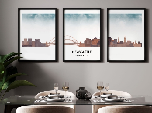 Plakat skylines TRYPTYK Newcastle w stylu Watercolor/ Akwarelowym