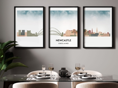 Plakat skylines TRYPTYK Newcastle w stylu Watercolor/ Akwarelowym