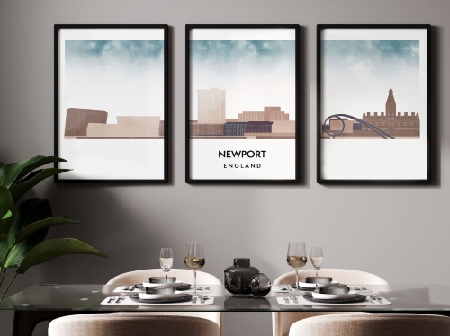Plakat skylines TRYPTYK Newport w stylu Watercolor/ Akwarelowym