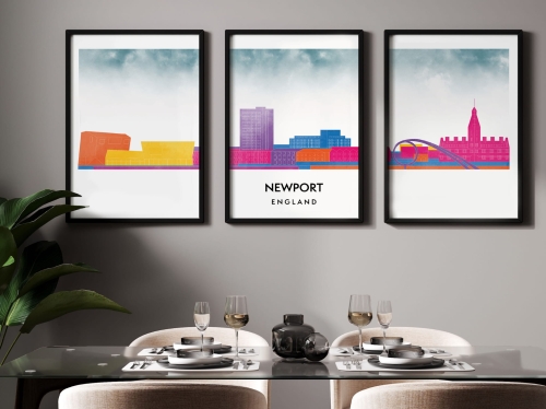 Plakat skylines TRYPTYK Newport w stylu Watercolor/ Akwarelowym