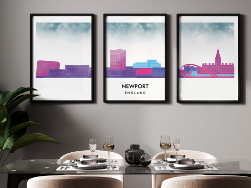 Plakat skylines TRYPTYK Newport w stylu Watercolor/ Akwarelowym