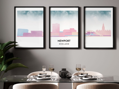 Plakat skylines TRYPTYK Newport w stylu Watercolor/ Akwarelowym