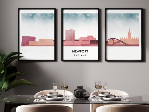 Plakat skylines TRYPTYK Newport w stylu Watercolor/ Akwarelowym