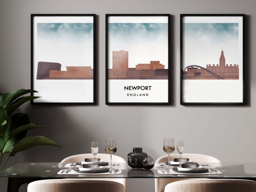 Plakat skylines TRYPTYK Newport w stylu Watercolor/ Akwarelowym
