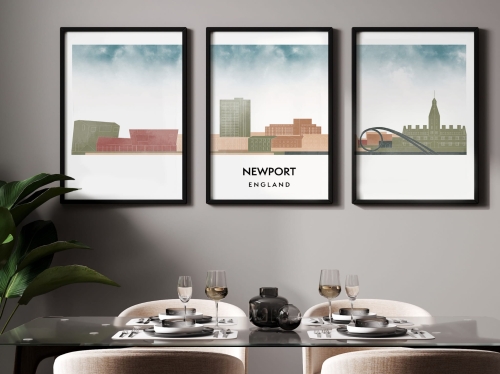 Plakat skylines TRYPTYK Newport w stylu Watercolor/ Akwarelowym