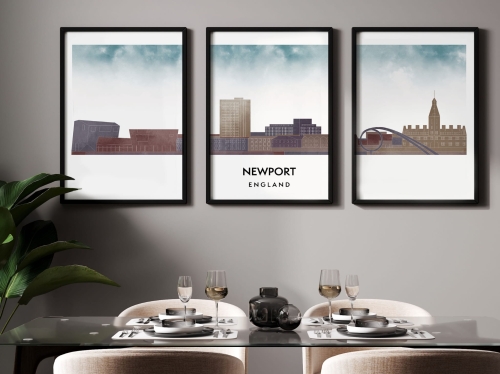 Plakat skylines TRYPTYK Newport w stylu Watercolor/ Akwarelowym