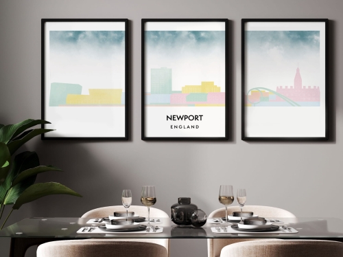Plakat skylines TRYPTYK Newport w stylu Watercolor/ Akwarelowym