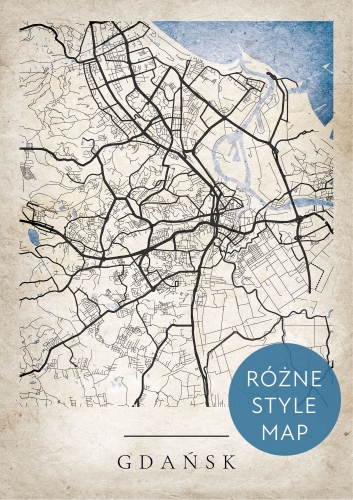 Plakat Mapa Miasta Gdańsk w 12 wariantach stylu do wyboru 