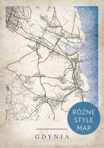 Plakat Mapa Miasta Gdynia w 12 wariantach stylu do wyboru