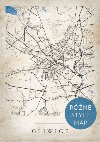 Plakat Mapa Miasta Gliwice w 12 wariantach stylu do wyboru