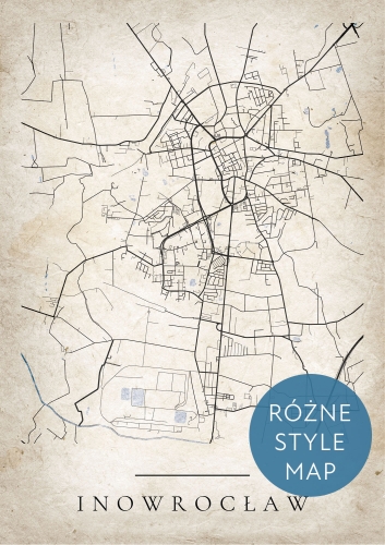 Plakat Mapa Miasta Inowrocław w 12 wariantach stylu do wyboru