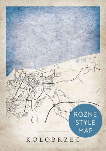 Plakat Mapa Miasta Kołobrzeg w 12 wariantach stylu do wyboru