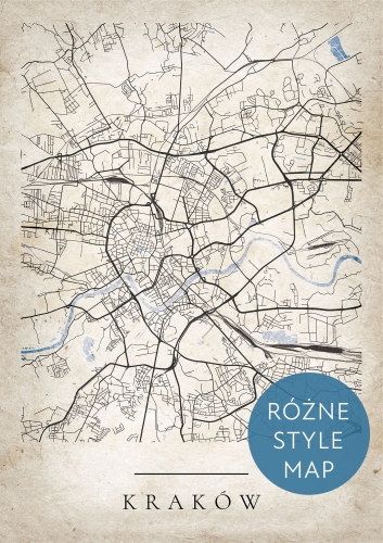 Plakat Mapa Miasta Kraków w 12 wariantach stylu do wyboru 