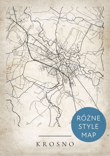 Plakat Mapa Miasta Krosno w 12 wariantach stylu do wyboru