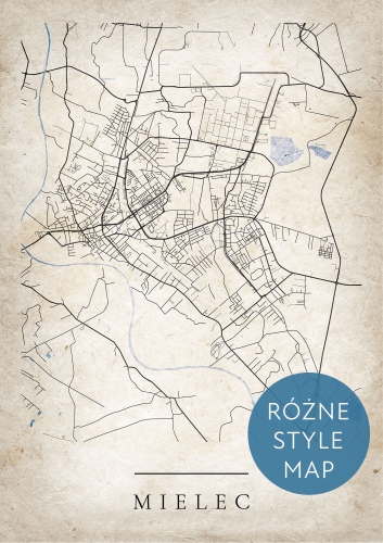 Plakat Mapa Miasta Mielec w 12 wariantach stylu do wyboru 