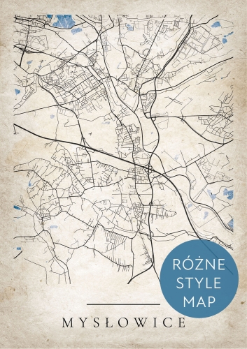 Plakat Mapa Miasta Mysłowice w 12 wariantach stylu do wyboru