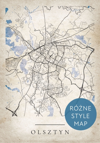 Plakat Mapa Miasta Olsztyn w 12 wariantach stylu do wyboru