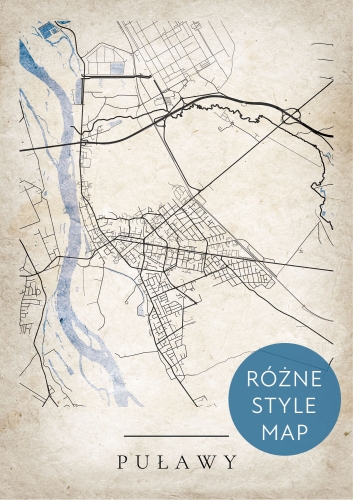 Plakat Mapa Miasta Puławy w 12 wariantach stylu do wyboru 