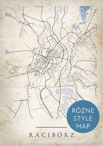 Plakat Mapa Miasta Racibórz w 12 wariantach stylu do wyboru