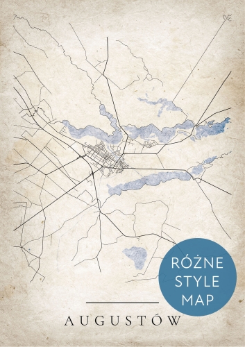 Plakat Mapa Miasta Augustów w 12 wariantach stylu do wyboru