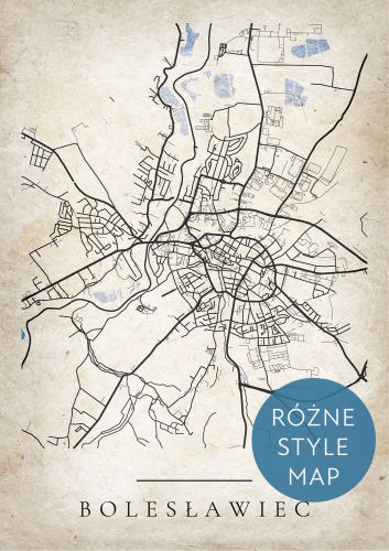 Plakat Mapa Miasta Bolesławiec w 12 wariantach stylu do wyboru