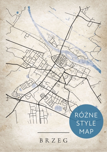 Plakat Mapa Miasta Brzeg w 12 wariantach stylu do wyboru