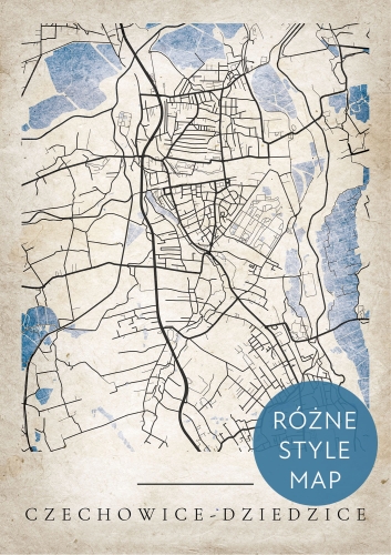 Plakat Mapa Miasta CZECHOWICE-DZIEDZICE w 12 wariantach stylu do wyboru