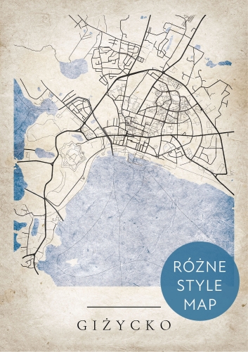 Plakat Mapa Miasta Giżycko w 12 wariantach stylu do wyboru